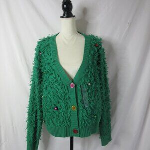 Christmas Tree Cardigan Sweater 33 Degrees Loopy Ornaments Green Size XL NWT